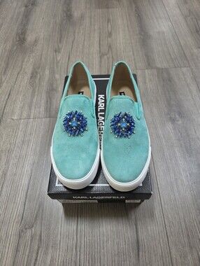 Karl Lagerfeld Paris Ryann Crystal Tiffany Blue Slip On Womens Size 8.5